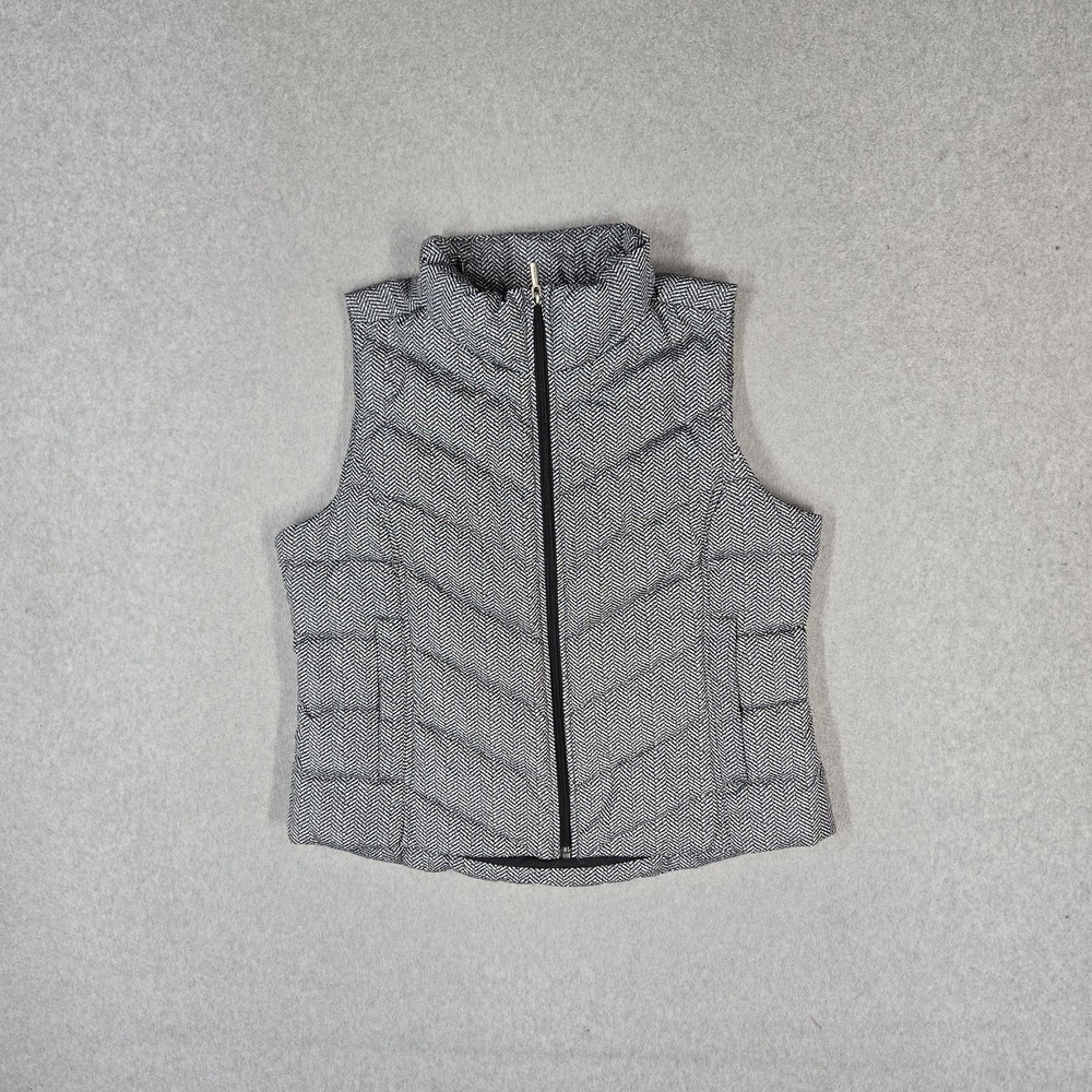 Lands' End Girls Vest M/P 10-12 Gray Geometric Down Puffer Zipper Sleeveless